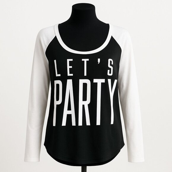 VS PINK Graphic Tee Size M Lets Party Long Sleeve Scoop Lounge Shirt Dorm Life - Picture 2 of 10